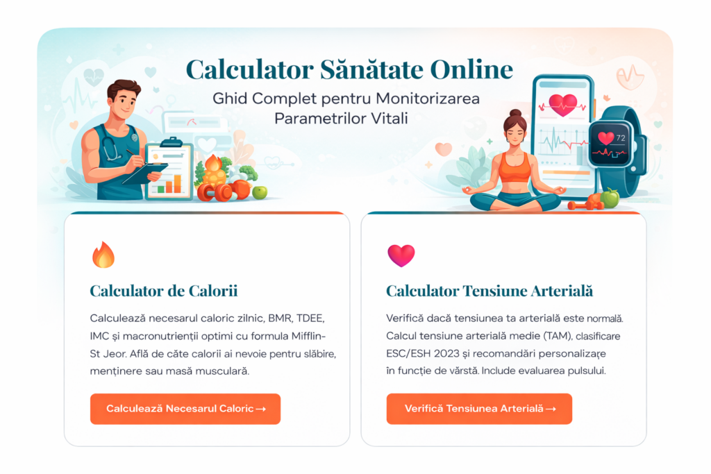 Calculator sănătate online pentru monitorizarea parametrilor vitali – calorii zilnice și tensiune arterială
